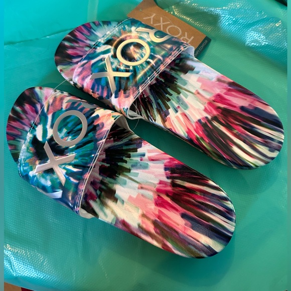 Roxy Slippy Printed Slide Sandals Size 8,9,10 - Picture 2 of 4